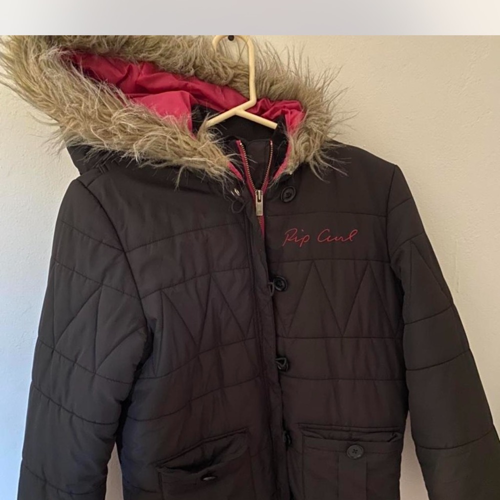 Rip Curl Kids Puffer Jacket with Faux Fur Hood
